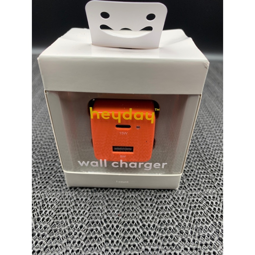 Heyday Dual Port Wall Charger 15W USB-C 5W USB-A Coral Orange New